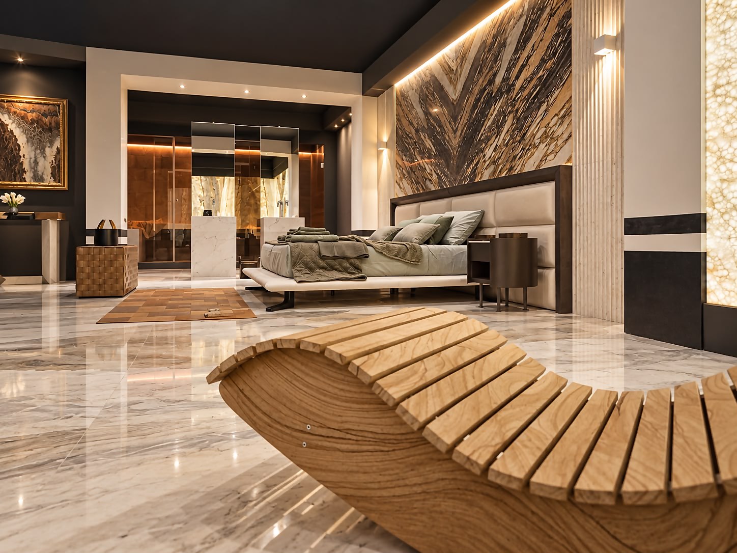 Suite con seduta scultorea in legno